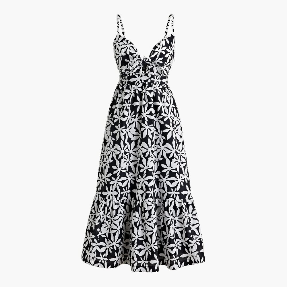 Tie-front cutout midi dress